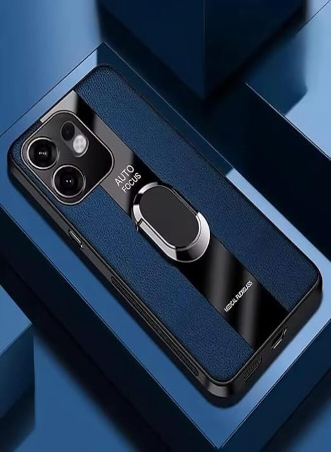 fascination case cover compatible with oppo reno 13F global Metal Ring Back Cover Luxury Leather Shell Silicone Shockproof Bumper for oppo reno 13F (Blue)
